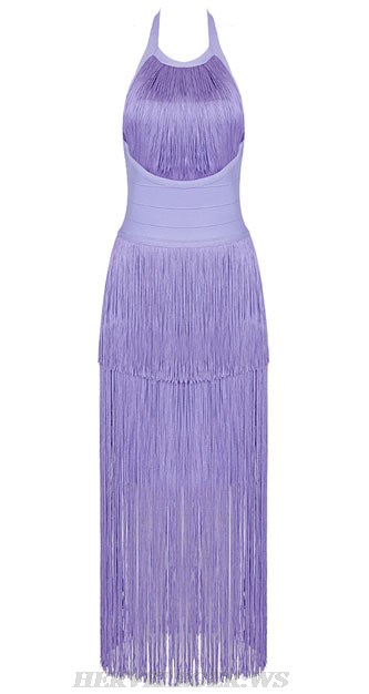 Herve Leger Lavender Halter Tassel Backless Dress