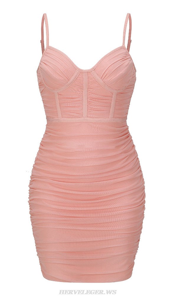 Herve Leger Coral Pink Draped Bustier Dress