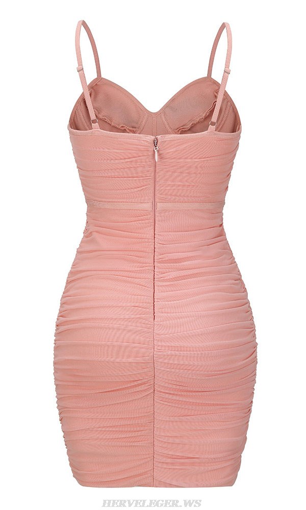 Herve Leger Coral Pink Draped Bustier Dress