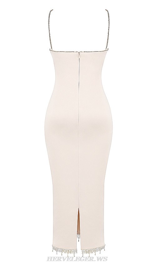 Herve Leger Ivory Embellished Midi Dress