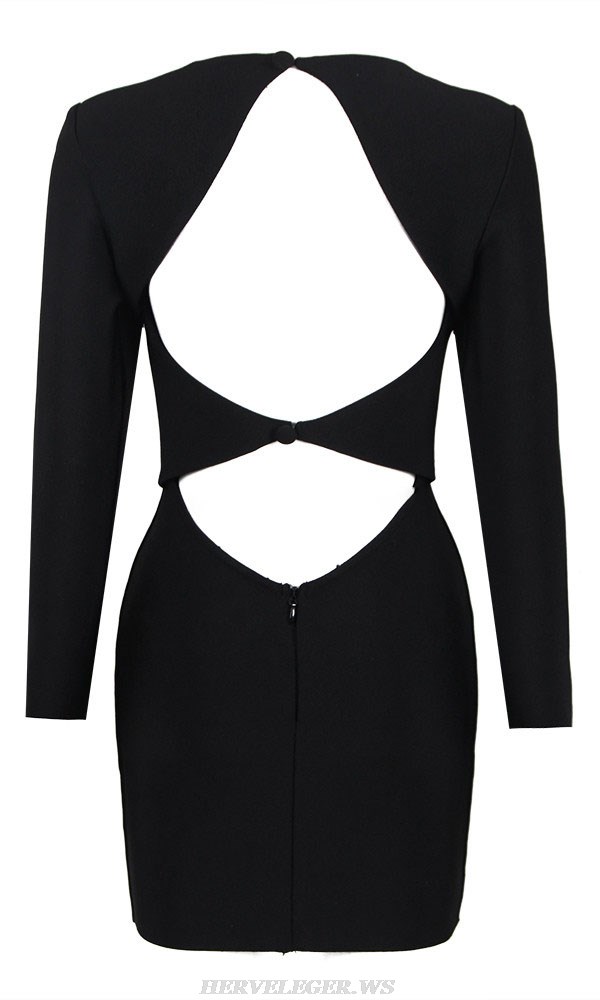 Herve Leger Black Long Sleeve Backless Dress