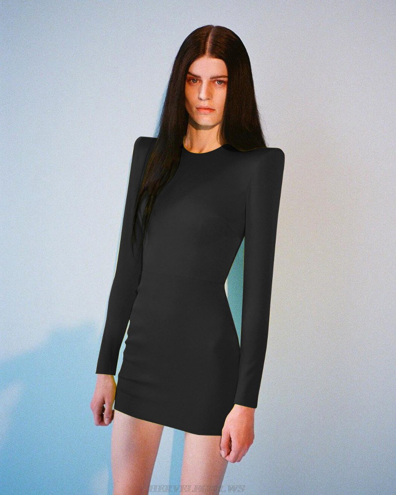 Herve Leger Black Long Sleeve Backless Dress