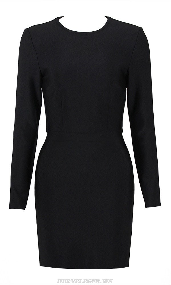 Herve Leger Black Long Sleeve Backless Dress