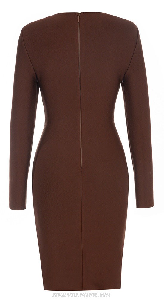 Herve Leger Brown Long Sleeve Bustier Midi Dress