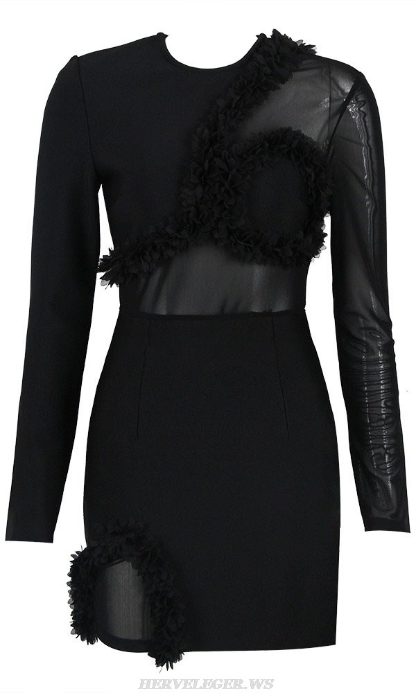 Herve Leger Black Long Sleeve Petal Dress