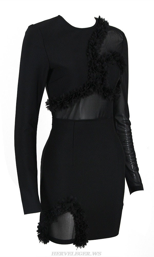 Herve Leger Black Long Sleeve Petal Dress