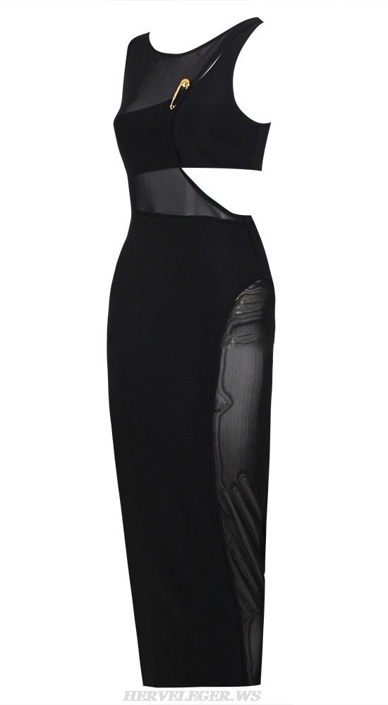 Herve Leger Black Mesh Insert Cut Out Gown