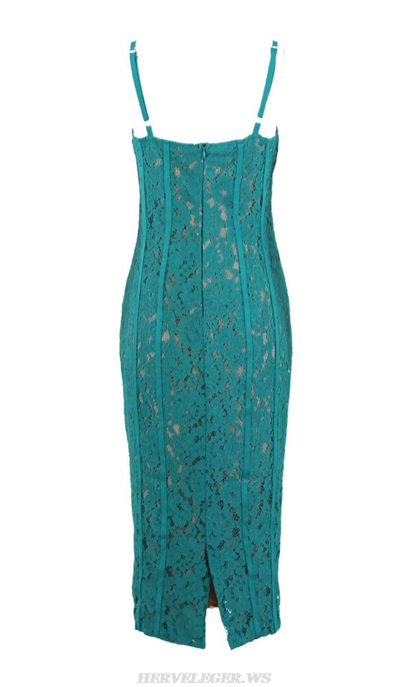 Herve Leger Green Bustier Lace Dress