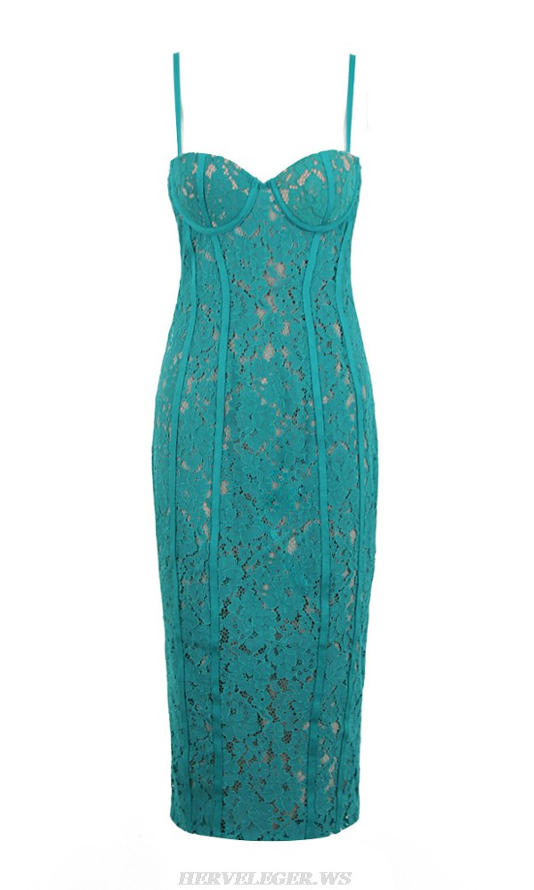 Herve Leger Green Bustier Lace Dress