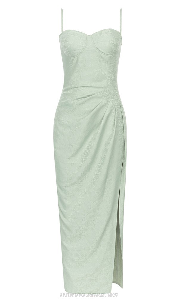 Herve Leger Green Bustier Draped Gown