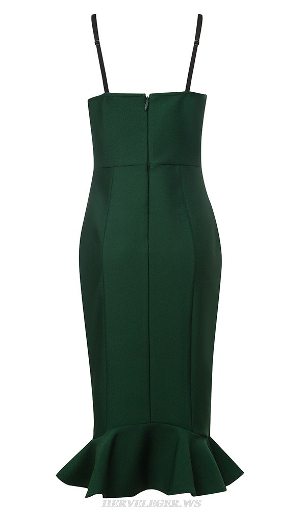 Herve Leger Green Black Bustier Ruffle Dress