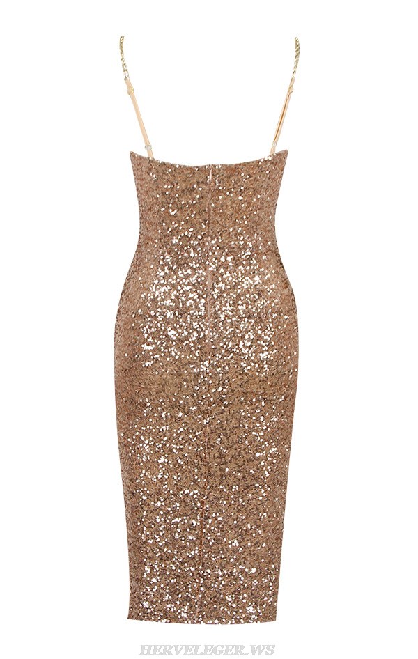 Herve Leger Gold Bustier Sequin Dress