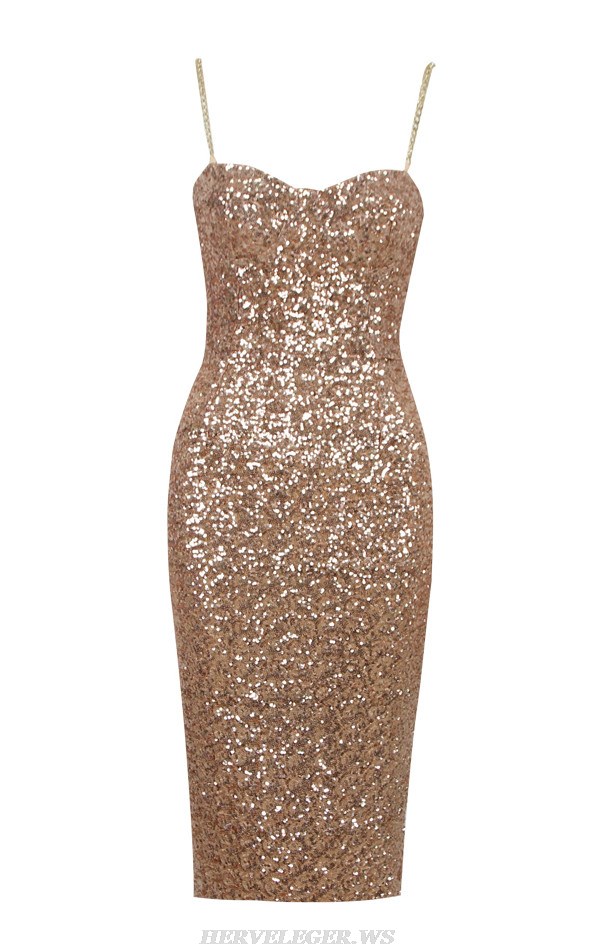 Herve Leger Gold Bustier Sequin Dress