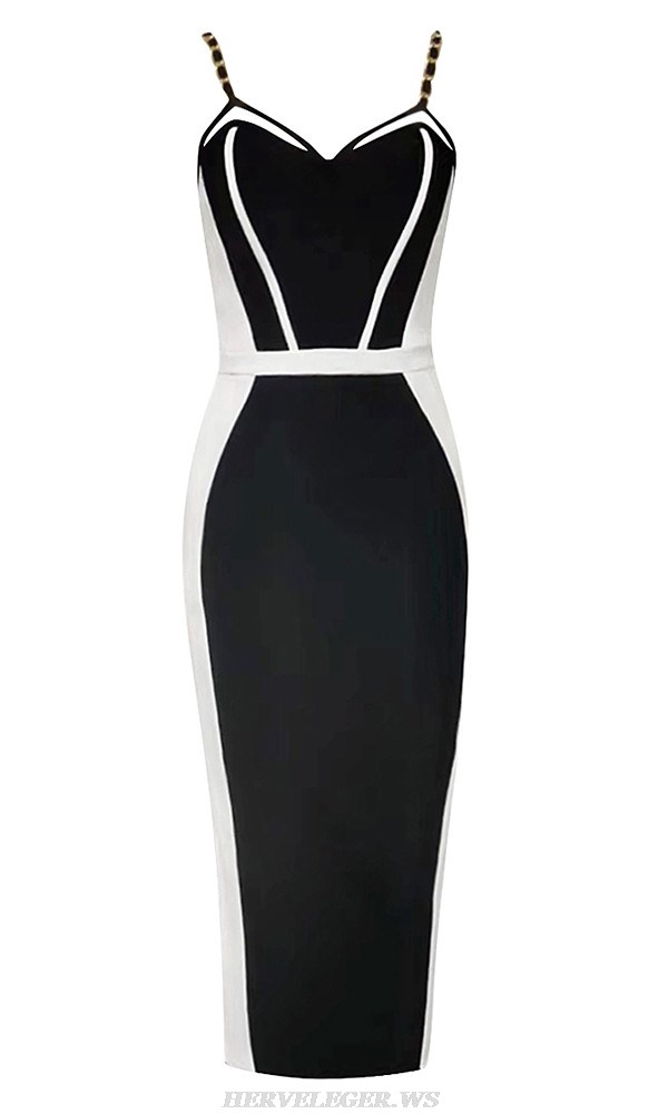 Herve Leger Black White Chain Straps Dress