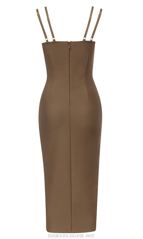 Herve Leger Brown Crystal Draped Bustier Dress