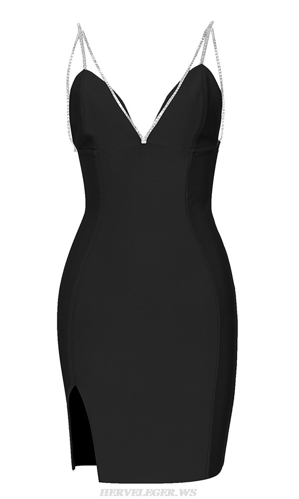 Herve Leger Black Crystal Straps Bustier Dress