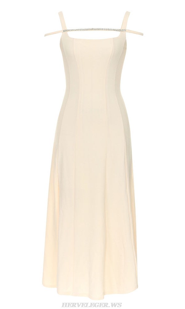 Herve Leger Ivory Crystal Trim A Line Dress