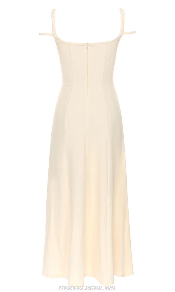 Herve Leger Ivory Crystal Trim A Line Dress