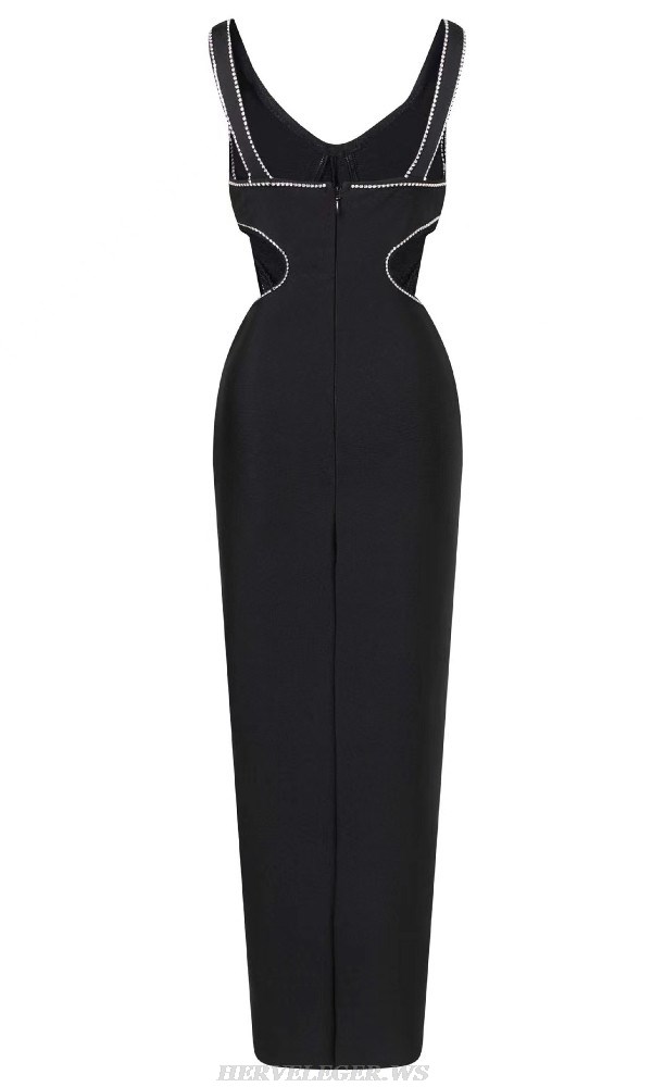 Herve Leger Black Crystal Trim Bustier Gown