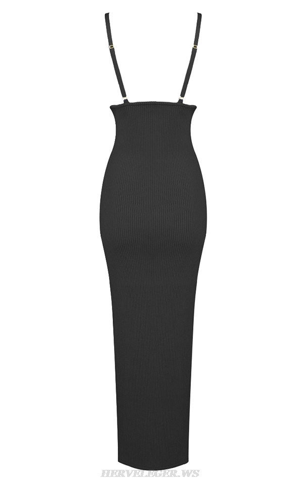 Herve Leger Black Draped Bustier Ribbed Dress