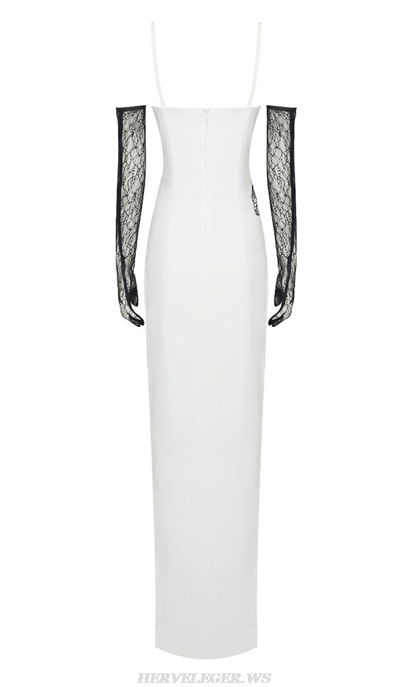 Herve Leger White Black Flower Gown