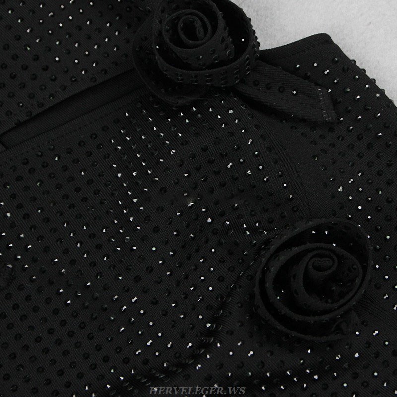 Herve Leger Black Flower Sparkly Dress