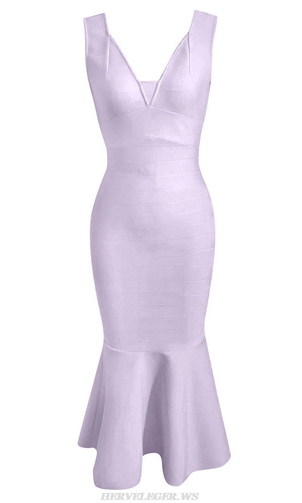 Herve Leger Lavender Fluted Hem Dress