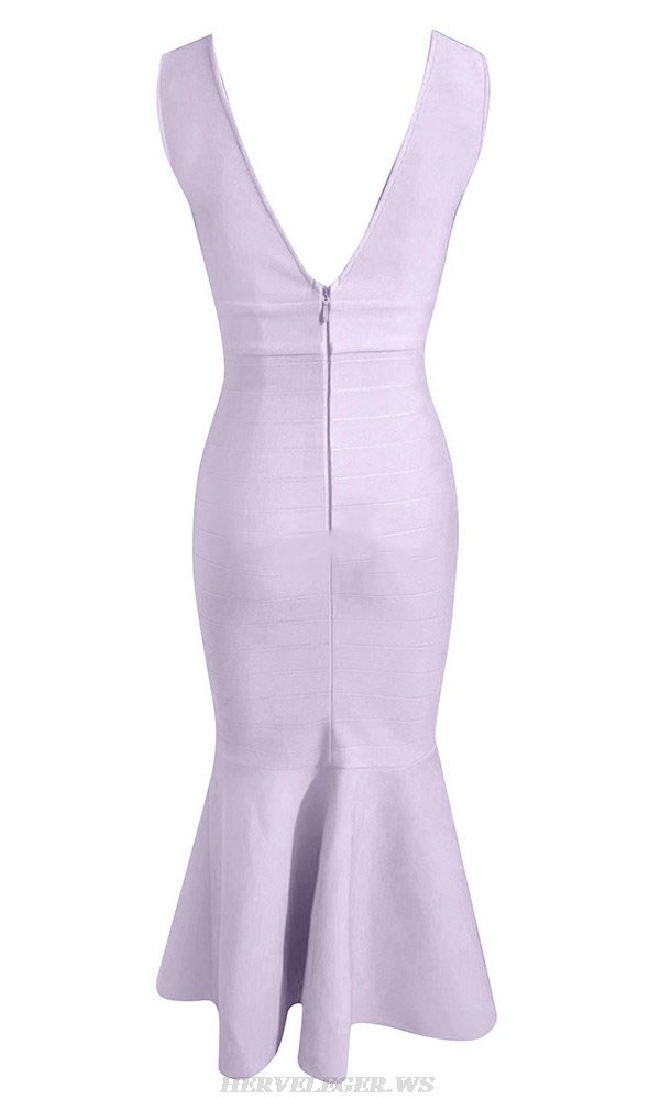 Herve Leger Lavender Fluted Hem Dress