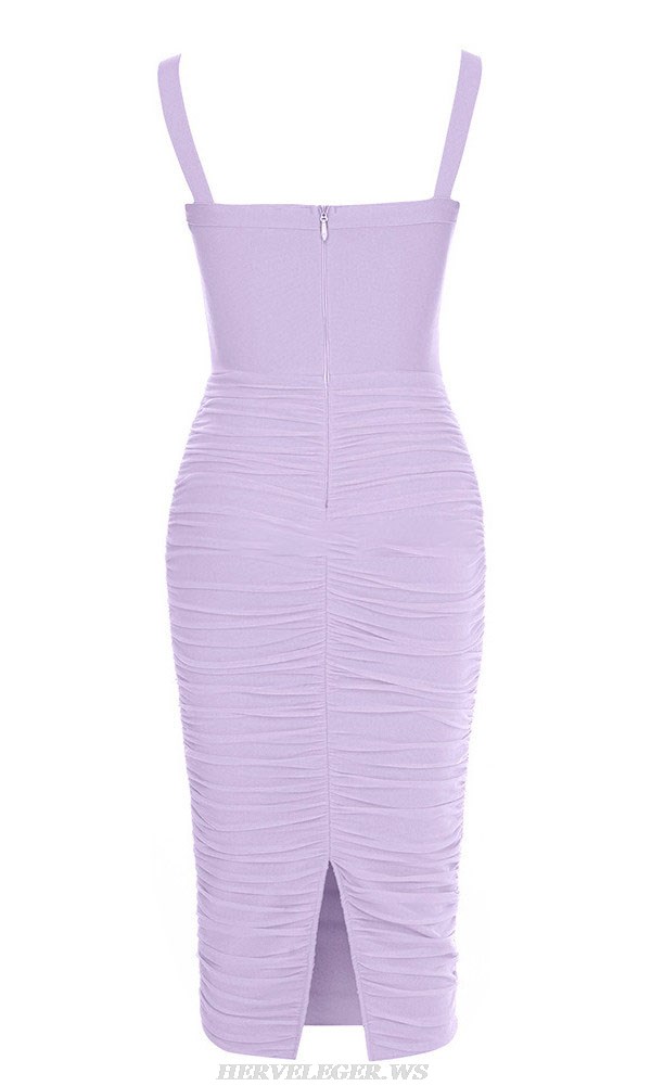 Herve Leger Lavender Halter Bustier Draped Mesh Dress