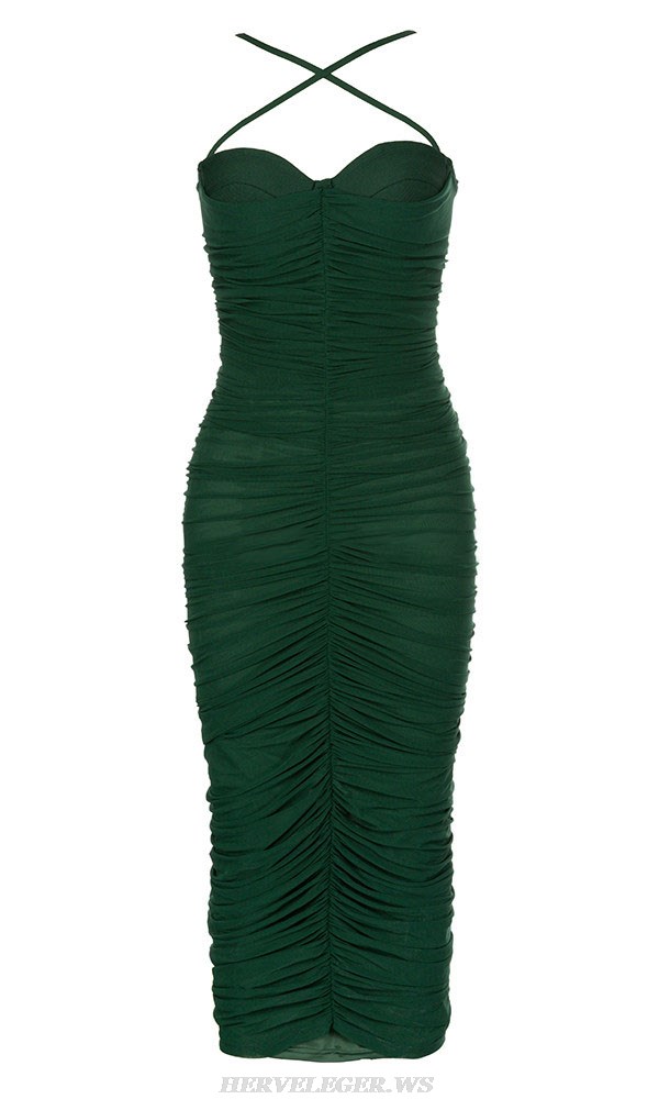 Herve Leger Green Halter Bustier Draped Dress