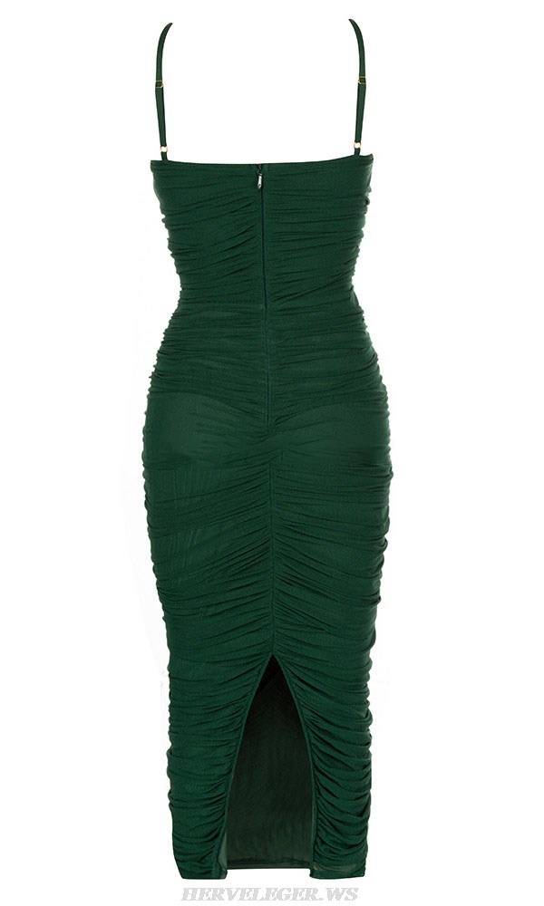 Herve Leger Green Halter Bustier Draped Dress