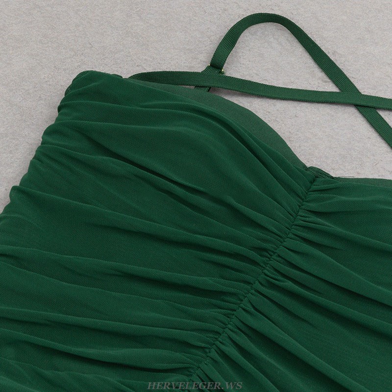 Herve Leger Green Halter Bustier Draped Dress