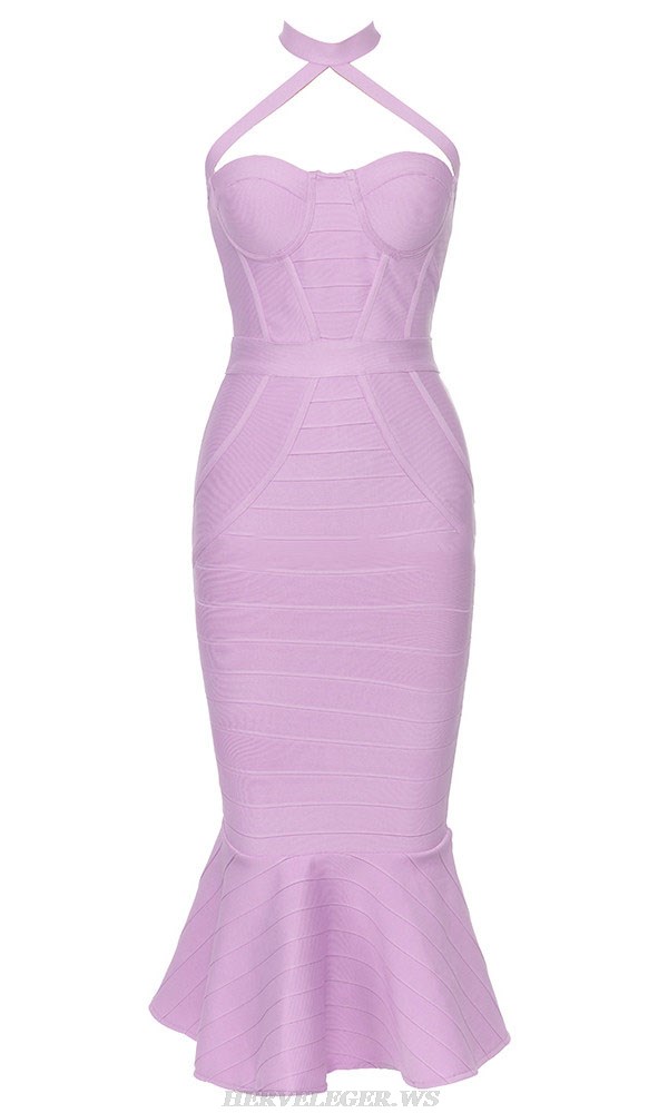 Herve Leger Lavender Halter Bustier Mermaid Dress