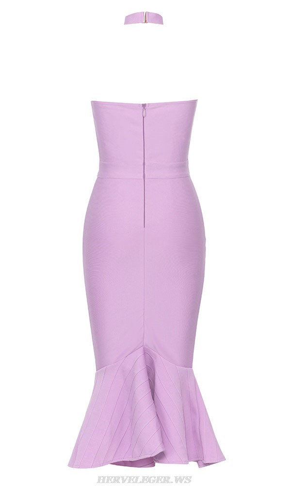 Herve Leger Lavender Halter Bustier Mermaid Dress