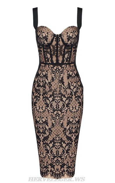 Herve Leger Black Lace Bustier Dress