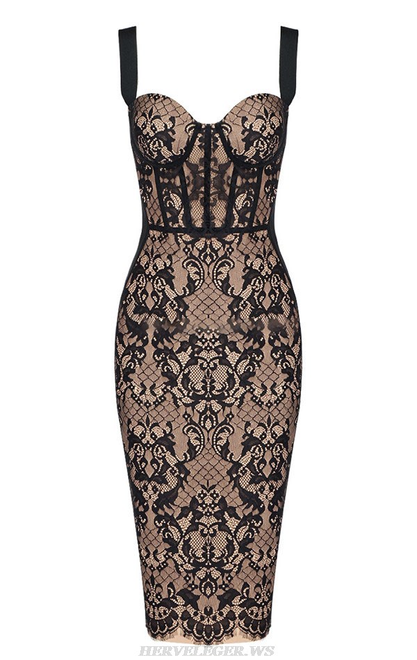 Herve Leger Black Lace Bustier Dress