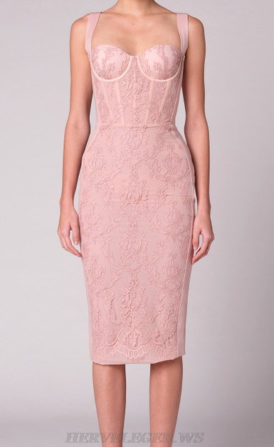 Herve Leger Pink Lace Bustier Dress