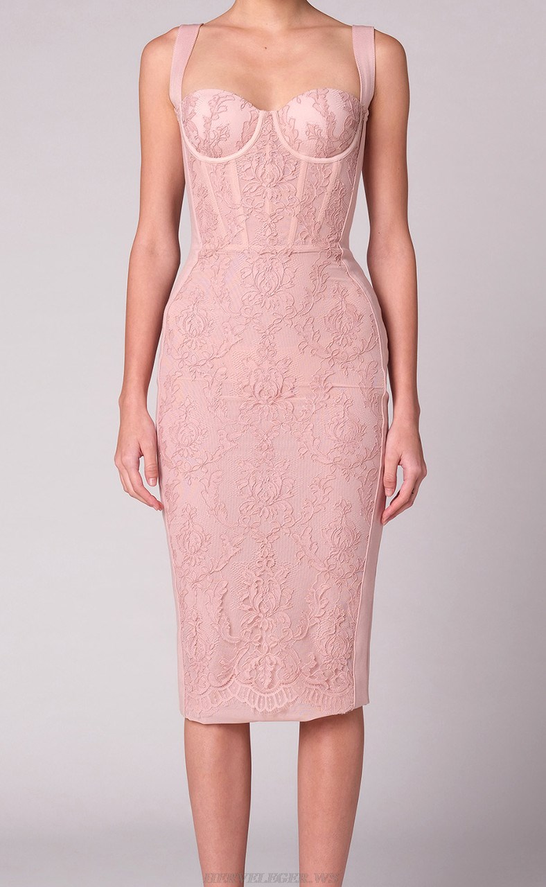 Herve Leger Pink Lace Bustier Dress