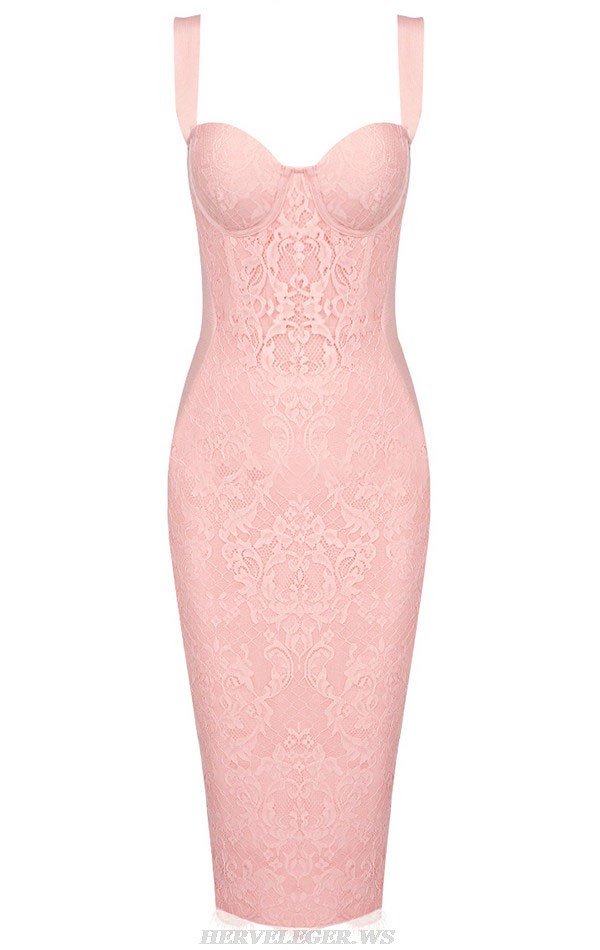 Herve Leger Pink Lace Bustier Dress