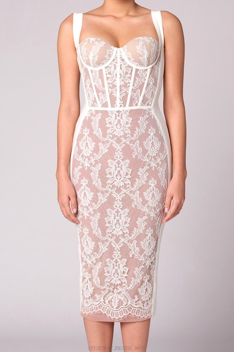 Herve Leger White Lace Bustier Dress