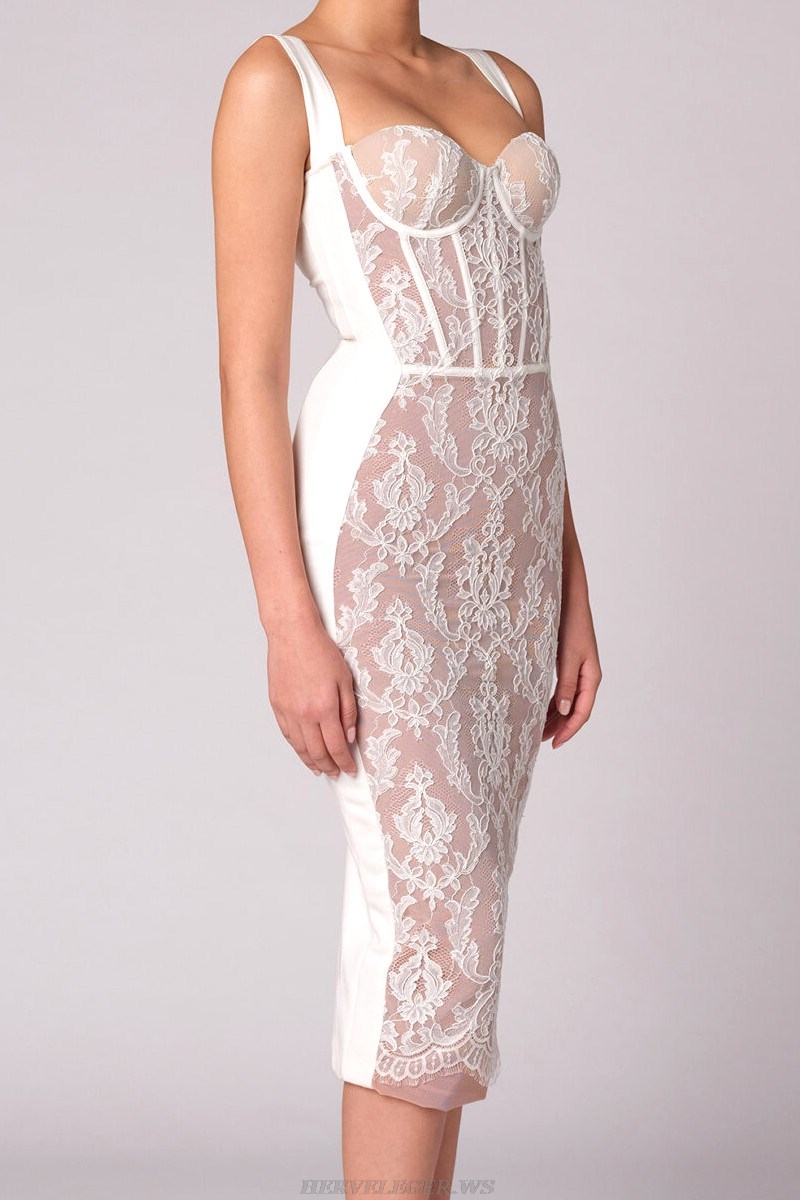 Herve Leger White Lace Bustier Dress