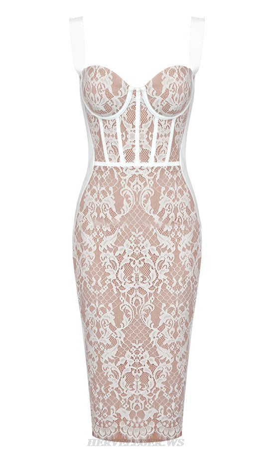 Herve Leger White Lace Bustier Dress