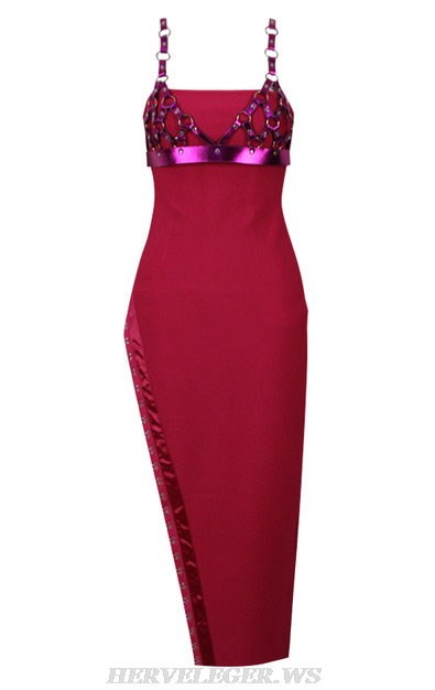 Herve Leger Cherry Leather Straps Dress