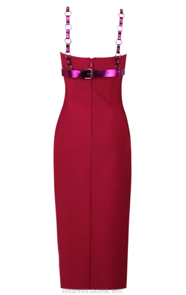 Herve Leger Cherry Leather Straps Dress