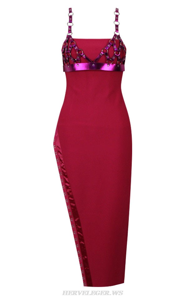 Herve Leger Cherry Leather Straps Dress