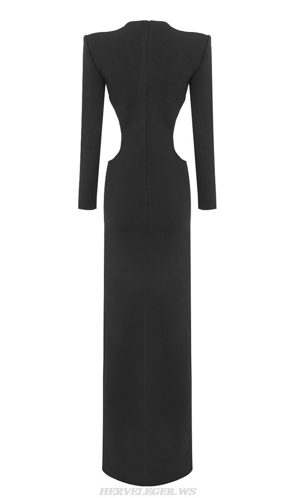 Herve Leger Black Long Sleeve Crystal Gown