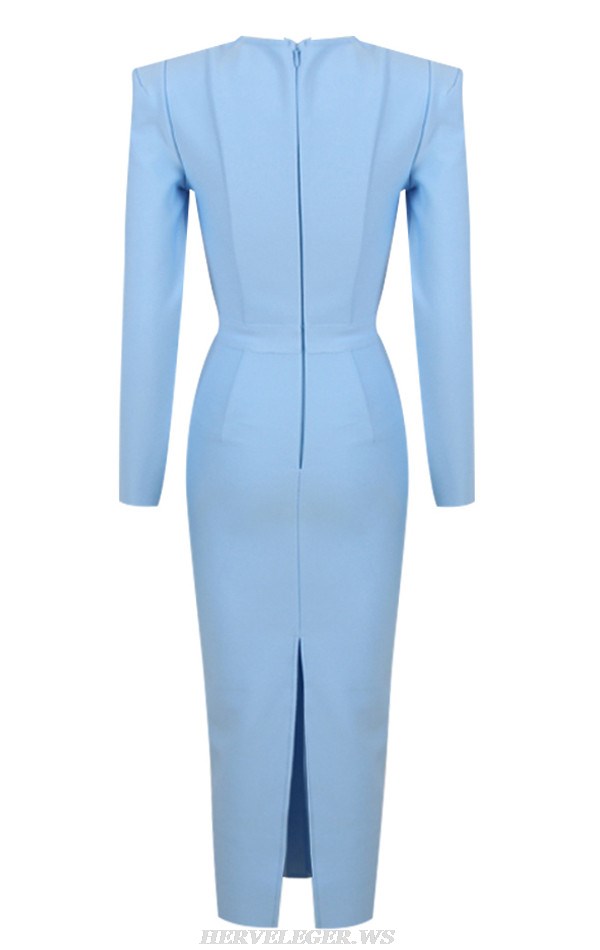 Herve Leger Blue Long Sleeves Corset Dress