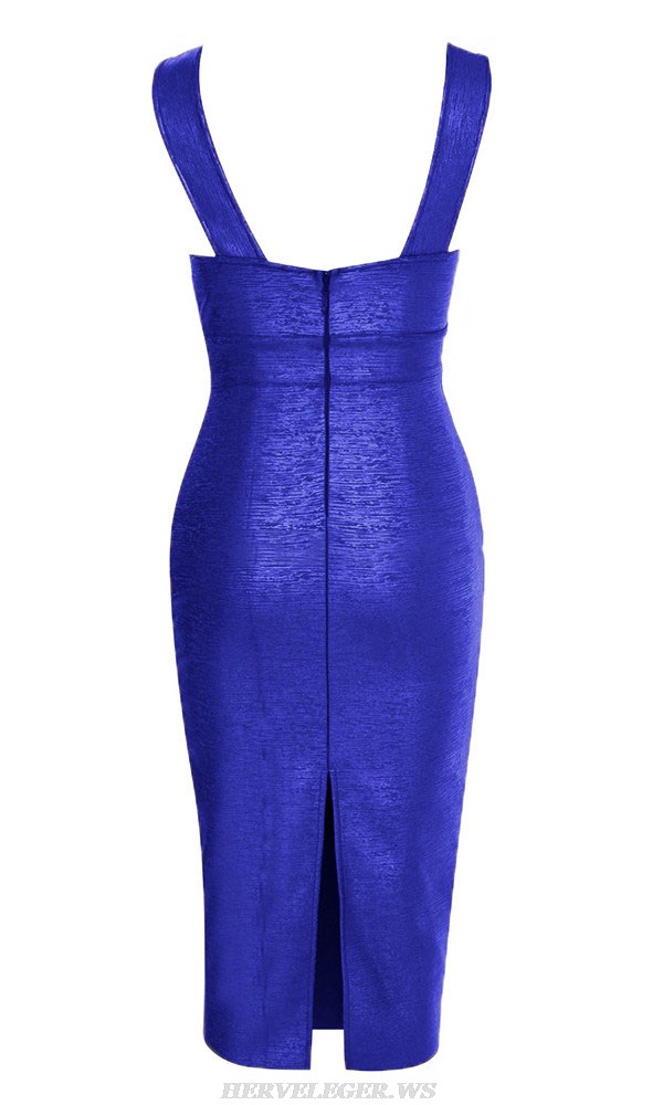 Herve Leger Blue Mesh Woodgrain Foil Print Dress