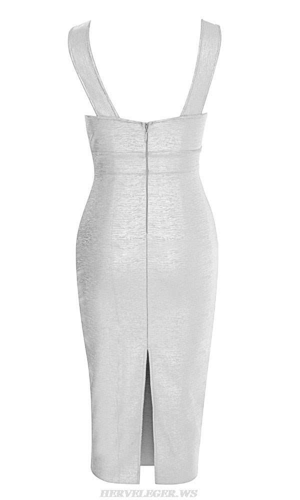 Herve Leger Silver Mesh Woodgrain Foil Print Dress