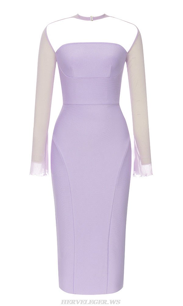 Herve Leger Lavender Mesh Long Sleeve Dress